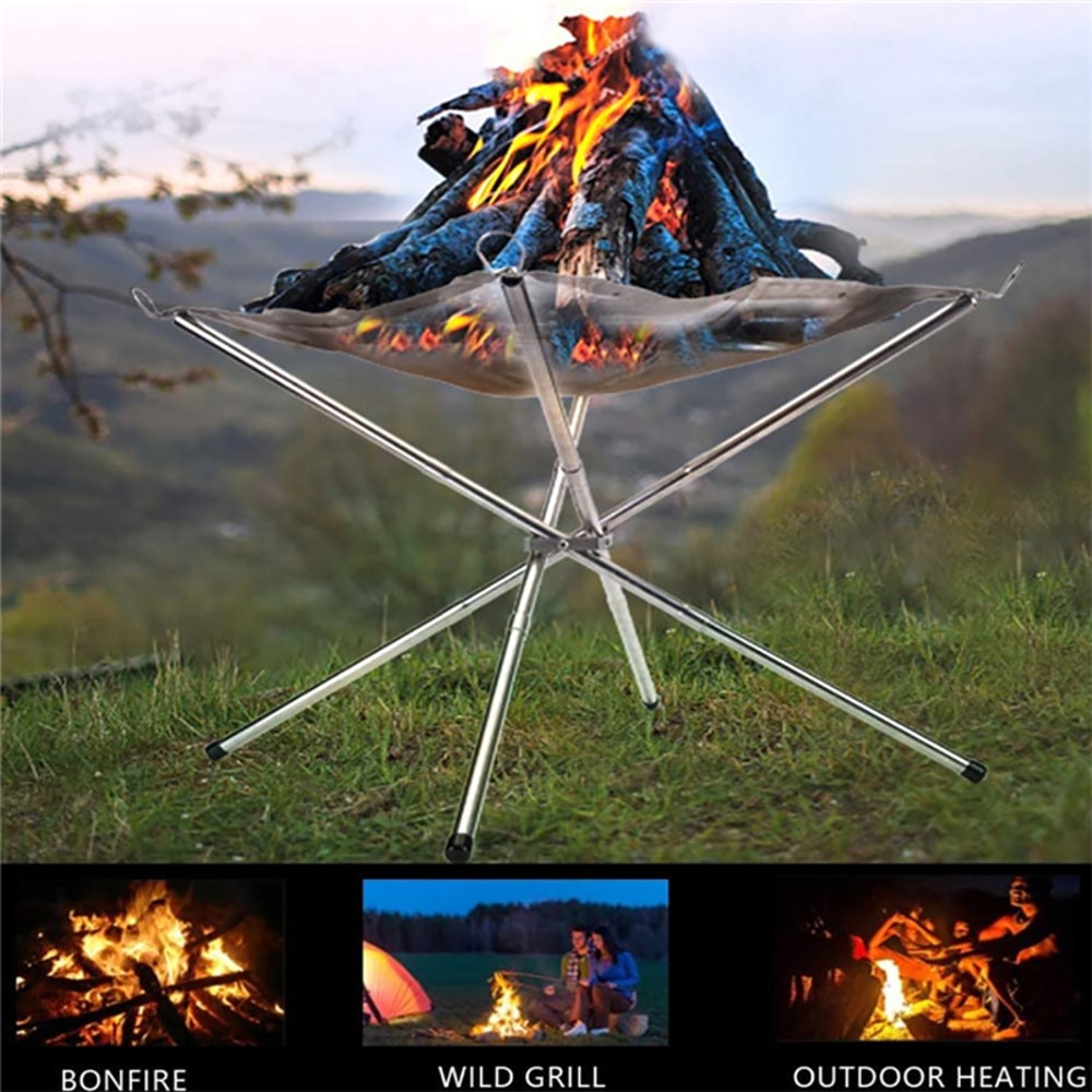 Portable Folding Fire Pit For Camping Stainless Steel Mesh Fire Stand 1