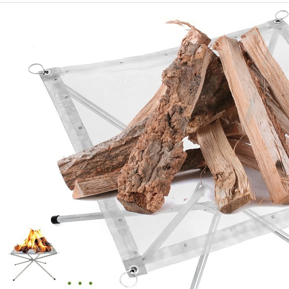 Portable Folding Fire Pit For Camping Stainless Steel Mesh Fire Stand 7