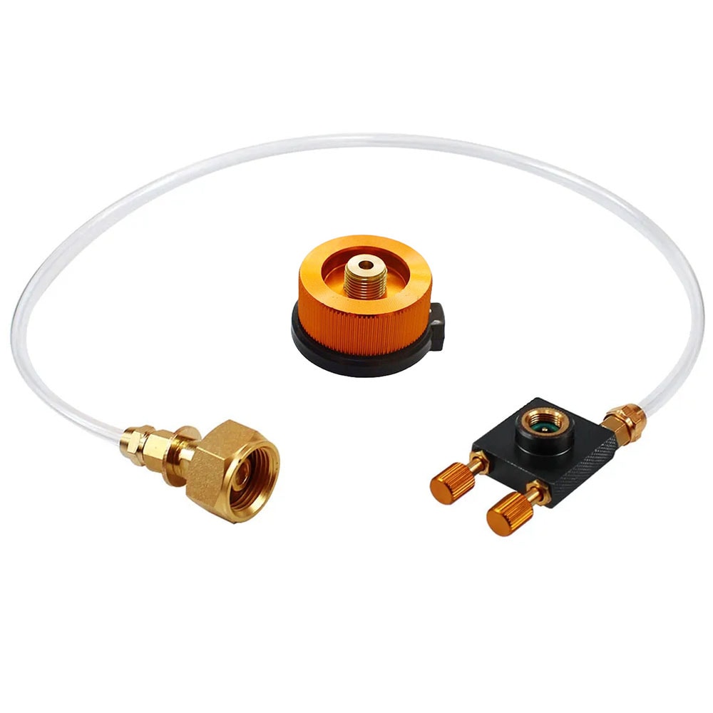 Universal Camping Gas Stove Adapter With Pressure Relief Valve For Flat Tank Refills 0