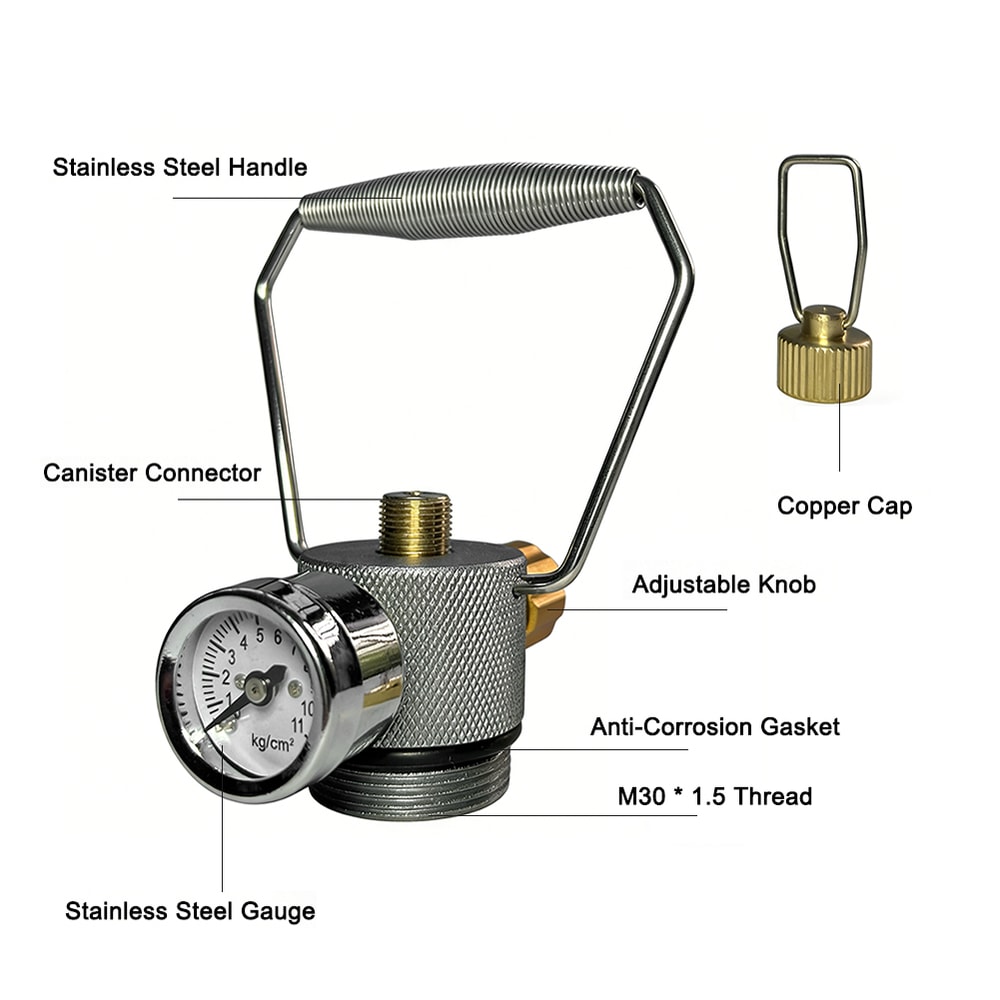 Stainless Steel Gas Cylinder Connector with Pressure Gauge Durable Propane Tank Adapter Valve