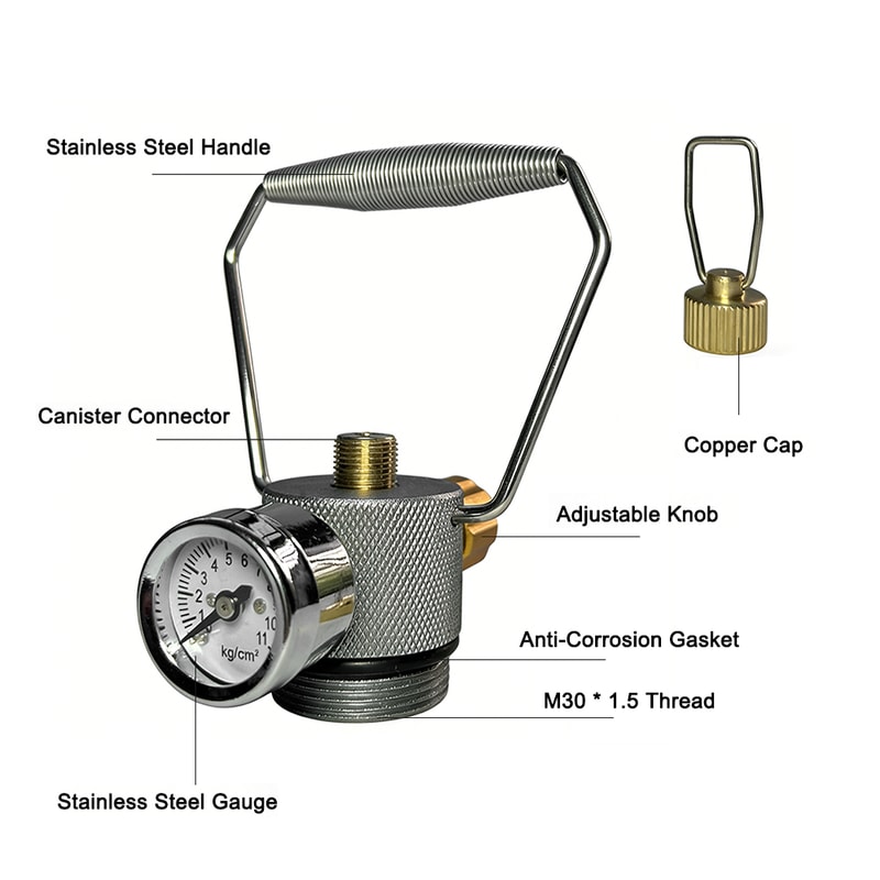 Stainless Steel Gas Cylinder Connector with Pressure Gauge Durable Propane Tank Adapter Valve