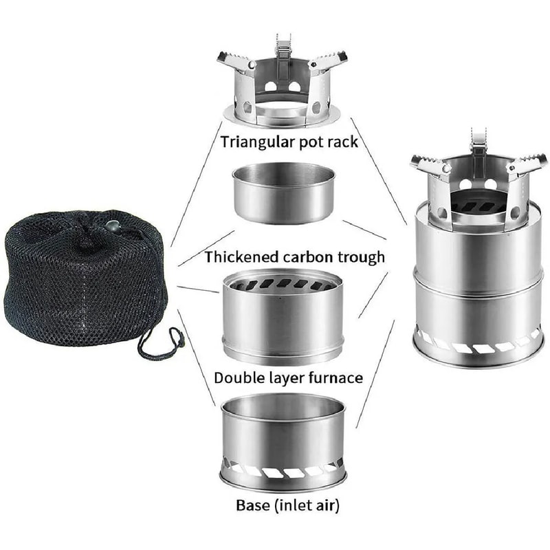 Portable Wood Burning Camping Stove Lightweight Stainless Steel Backpacking Cooker 1
