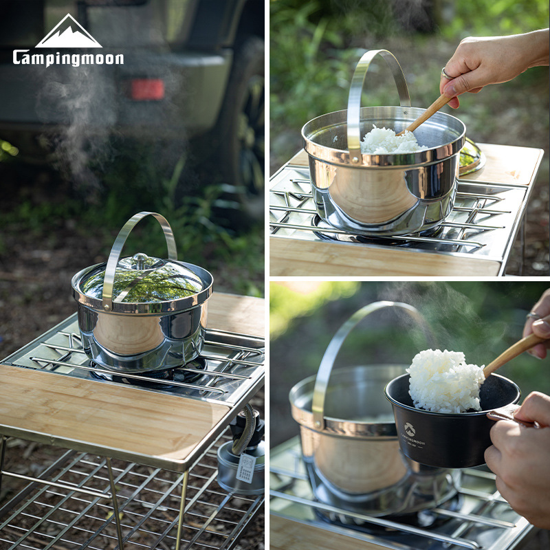 Thickened Stainless Steel Camping Pot Portable Outdoor Cooking Pot For Stew Rice 1