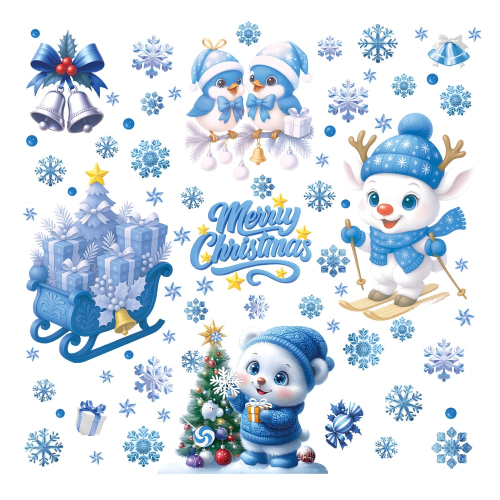 Festive Christmas Window Stickers Set Snowman Santa Snowflakes Decor 4