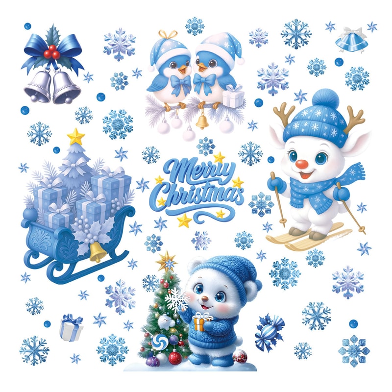 Festive Christmas Window Stickers Set Snowman Santa Snowflakes Decor 4