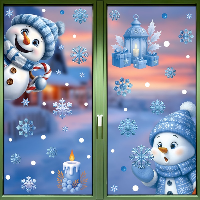 Festive Christmas Window Stickers Set Snowman Santa Snowflakes Decor 11