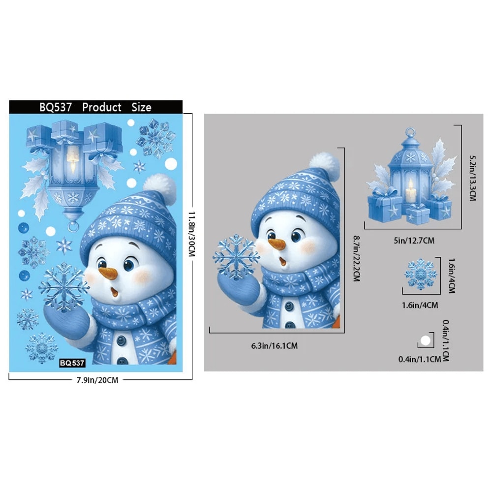 Festive Christmas Window Stickers Set Snowman Santa Snowflakes Decor 7