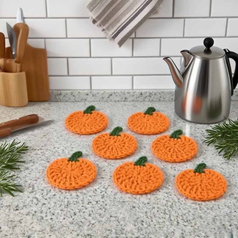 Handmade Halloween Pumpkin Coasters Heat Resistant Drink Mats For Dining 3