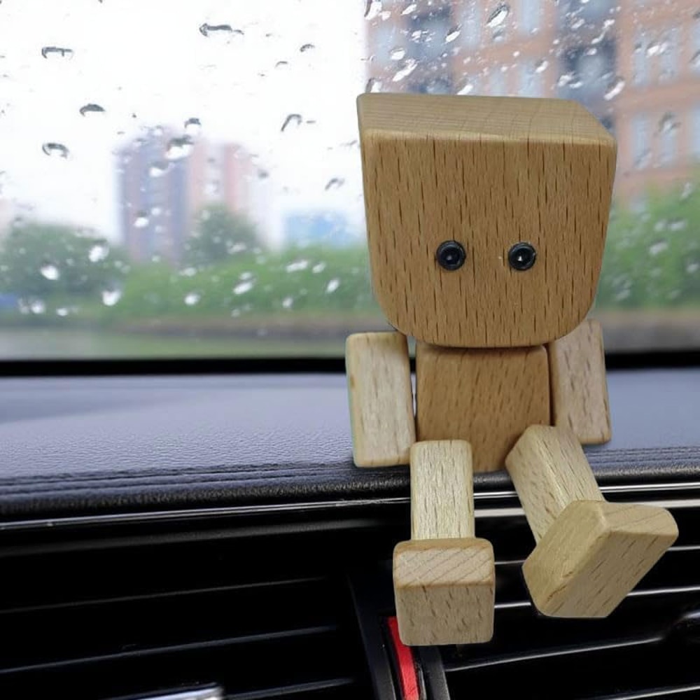 Cute Wooden Dashboard Buddy Shaking Man Figurine Car Decor Toy Gift 1