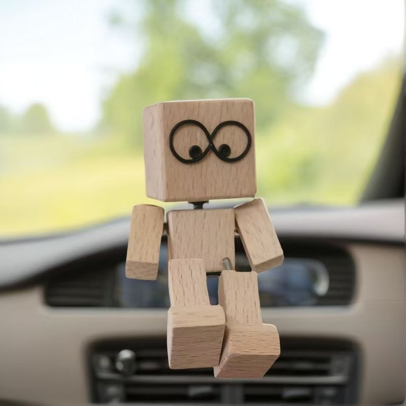 Cute Wooden Dashboard Buddy Shaking Man Figurine Car Decor Toy Gift 2