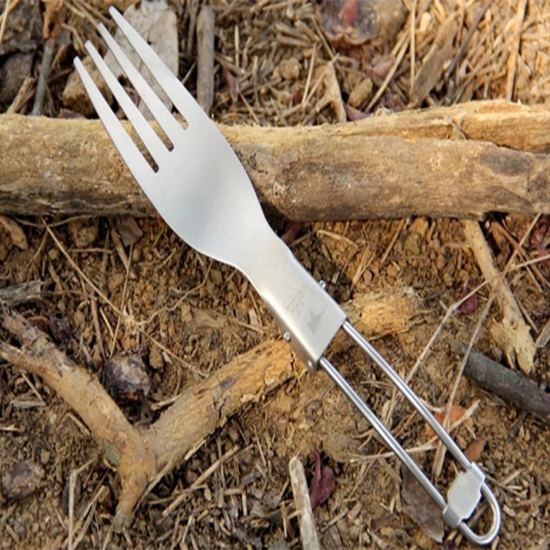 Folding Titanium Camping Fork Lightweight Portable Travel Utensil for Outdoor Dining