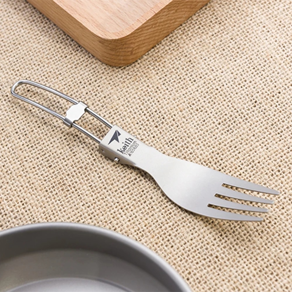 Folding Titanium Camping Fork Lightweight Portable Travel Utensil for Outdoor Dining