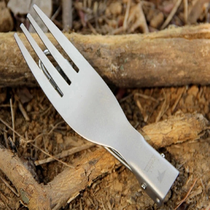 Folding Titanium Camping Fork Lightweight Portable Travel Utensil for Outdoor Dining