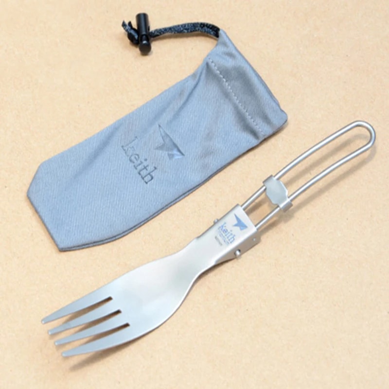 Folding Titanium Camping Fork Lightweight Portable Travel Utensil for Outdoor Dining