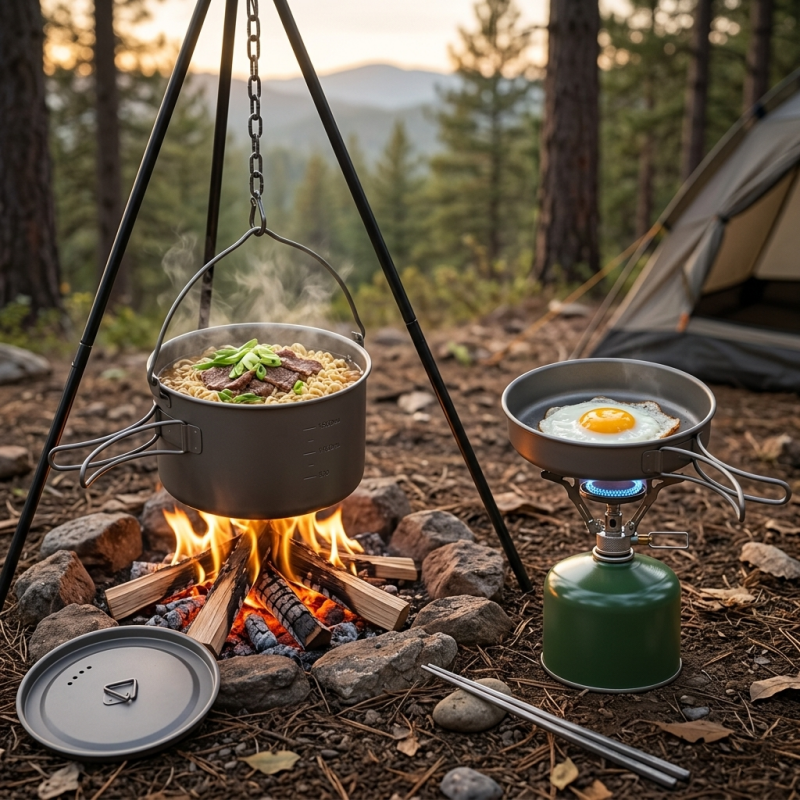 Camping Cookware Set Ultra Lightweight Pot & Pan for Backpacking Hiking Cooking