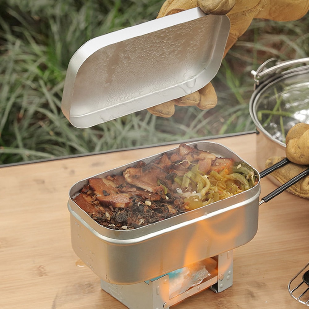 Portable Aluminum Camping Bento Box Mess Kit With Foldable Handles 3