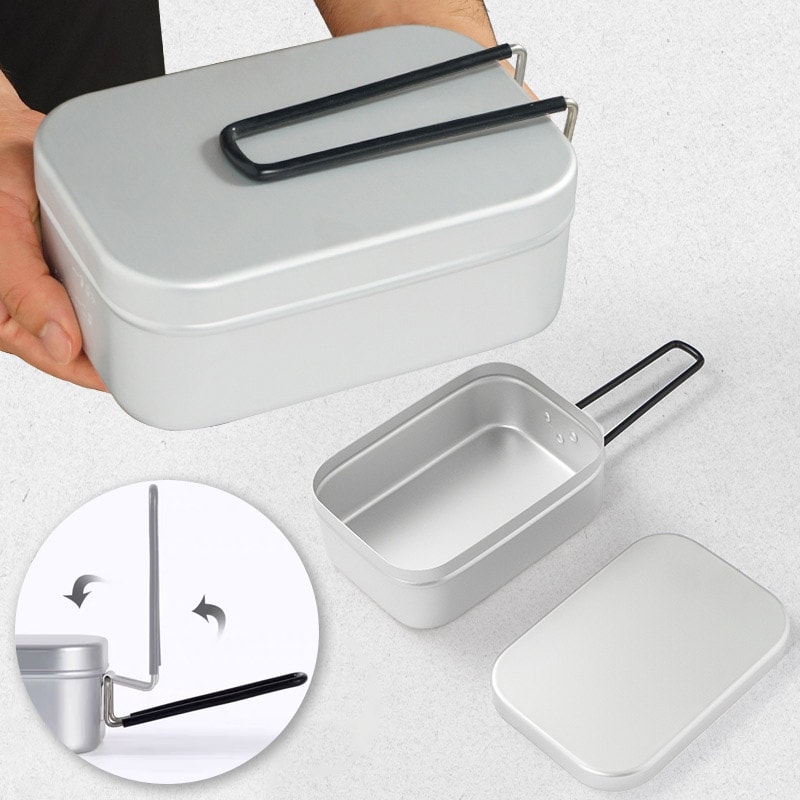 Portable Aluminum Camping Bento Box Mess Kit With Foldable Handles 6