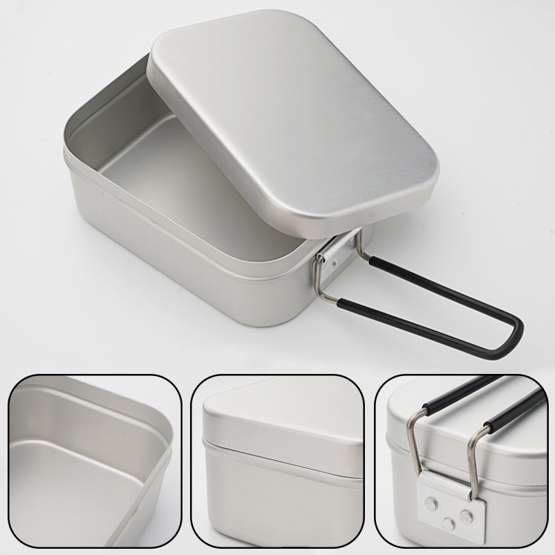 Portable Aluminum Camping Bento Box Mess Kit With Foldable Handles 8