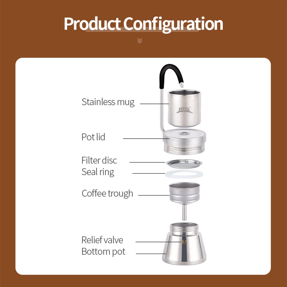 Portable Stainless Steel Camping Coffee Maker Moka Pot With Grinder 1