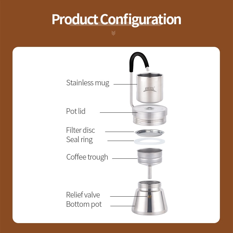 Portable Stainless Steel Camping Coffee Maker Moka Pot With Grinder 1