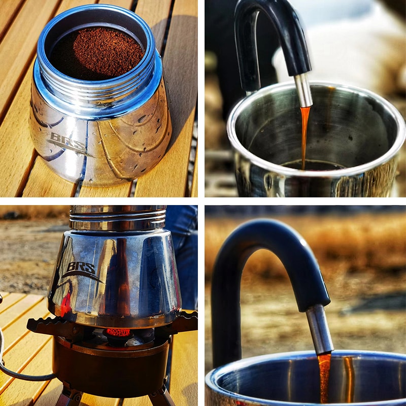 Portable Stainless Steel Camping Coffee Maker Moka Pot With Grinder 6