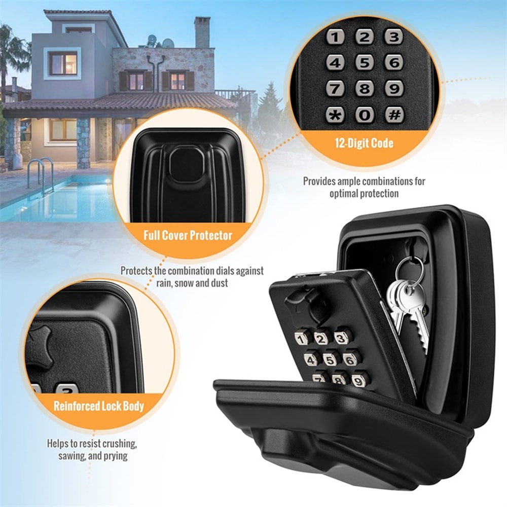 Wall Mounted Key Lock Box Waterproof Outdoor Key Safe With Combination Lock 1