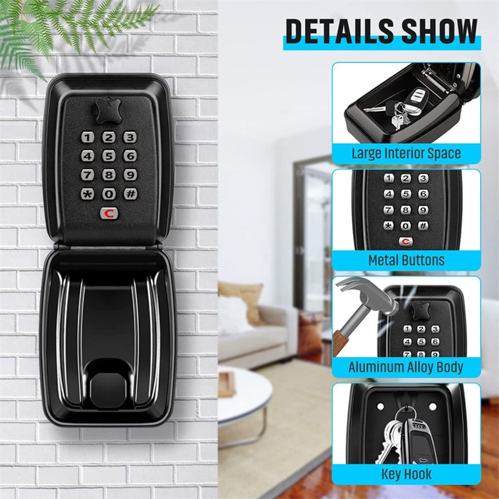 Wall Mounted Key Lock Box Waterproof Outdoor Key Safe With Combination Lock 5