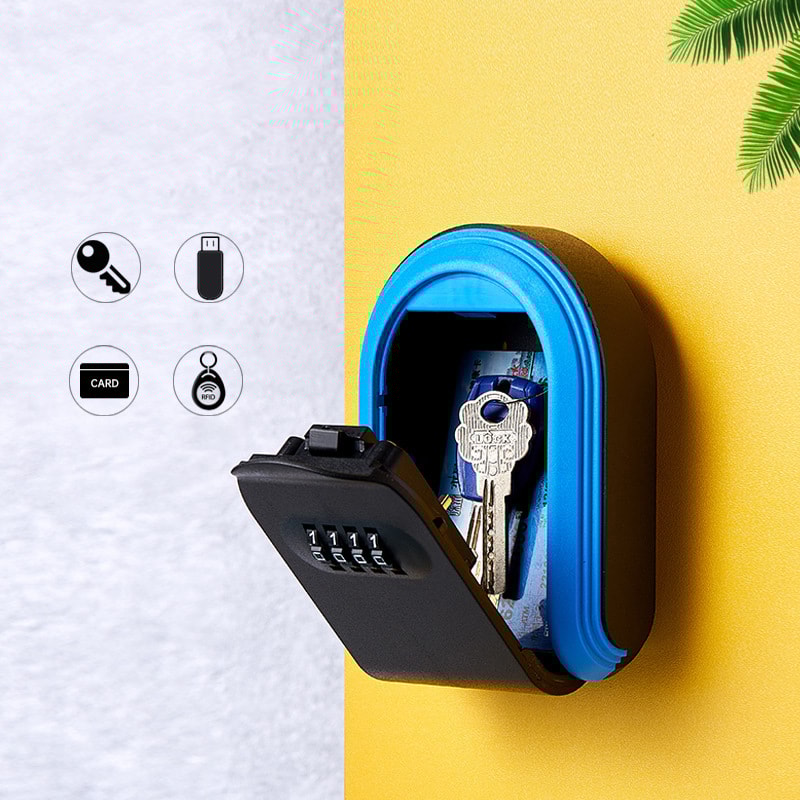 Wall Mounted Key Lock Box Safe with Digit Code Secure Outdoor Key Storage Organizer