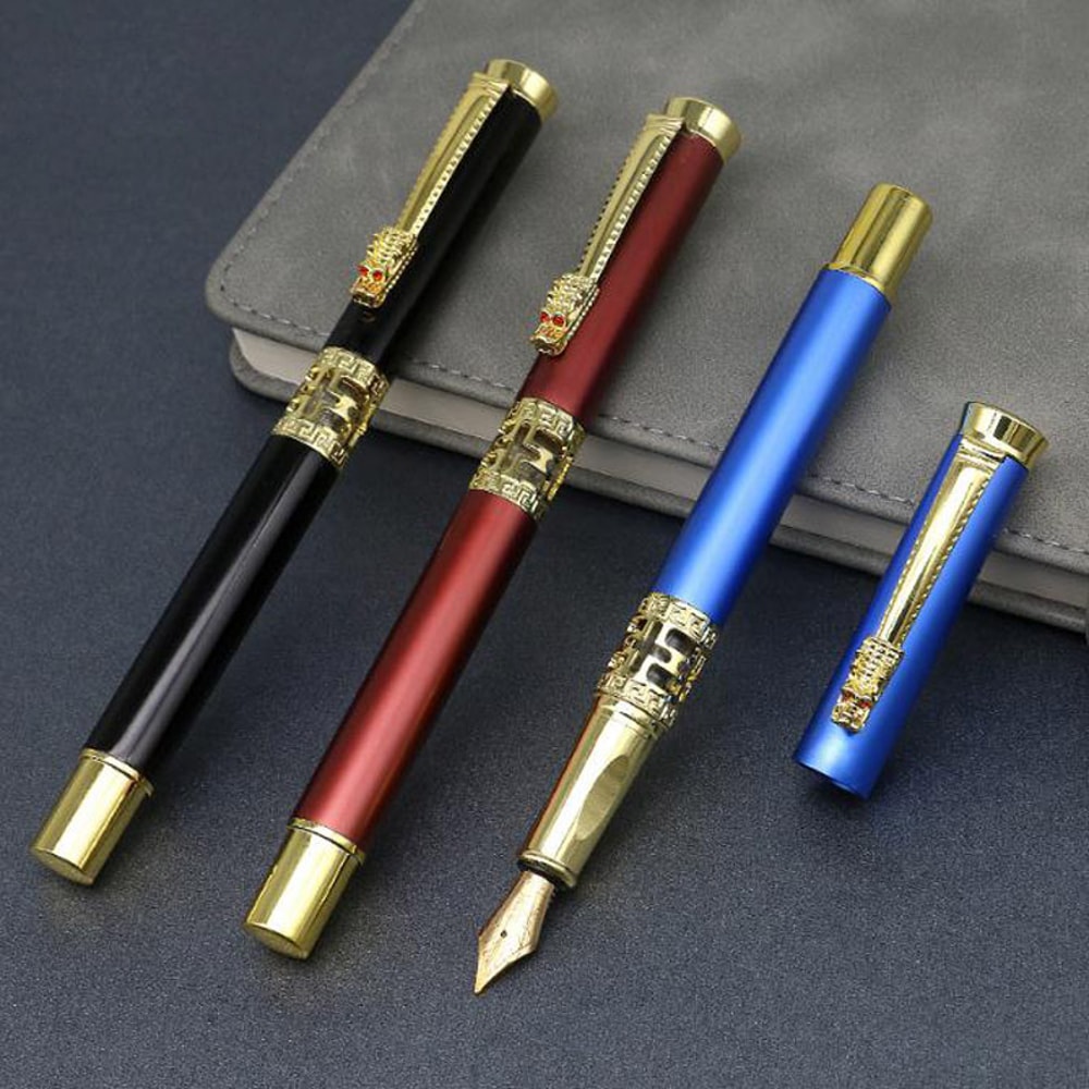 Blue Hollow Sculpted Fountain Pen Luxury Metal Calligraphy Writing Pen 2