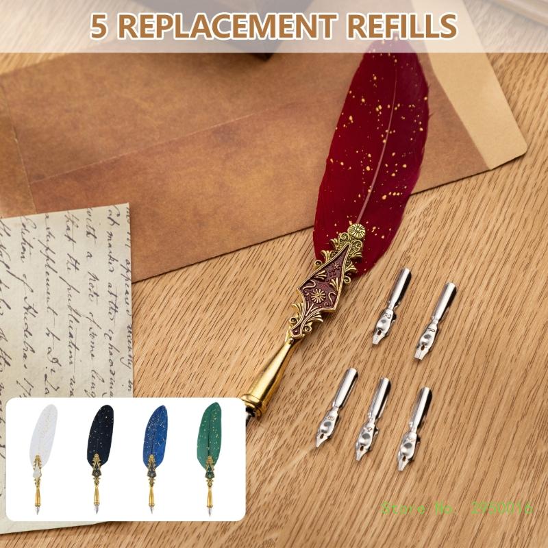 Vintage Feather Calligraphy Pen Set With Nibs For Elegant Writing And Art 4