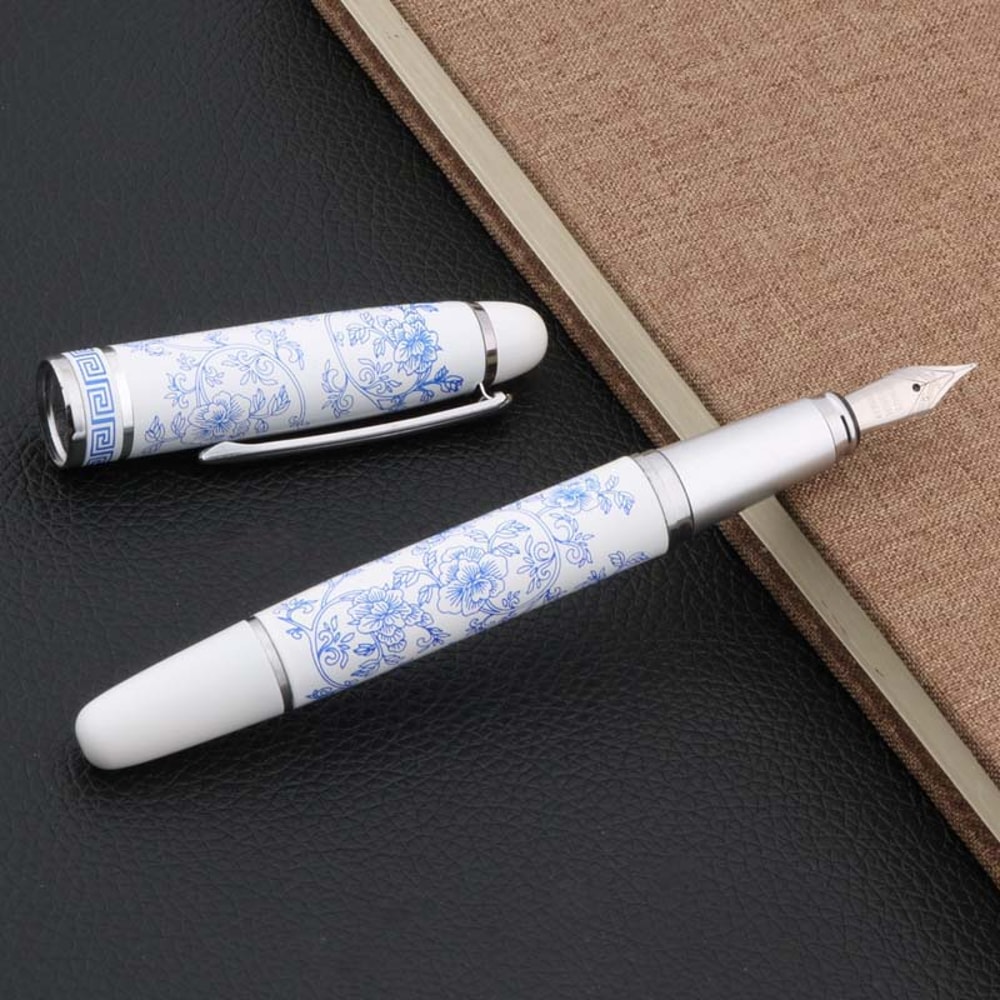 Blue White Porcelain Fountain Pen Medium Nib Elegant Writing Pen 3