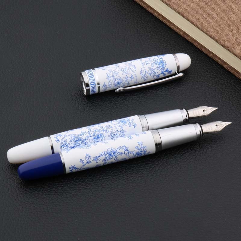 Blue White Porcelain Fountain Pen Medium Nib Elegant Writing Pen 4