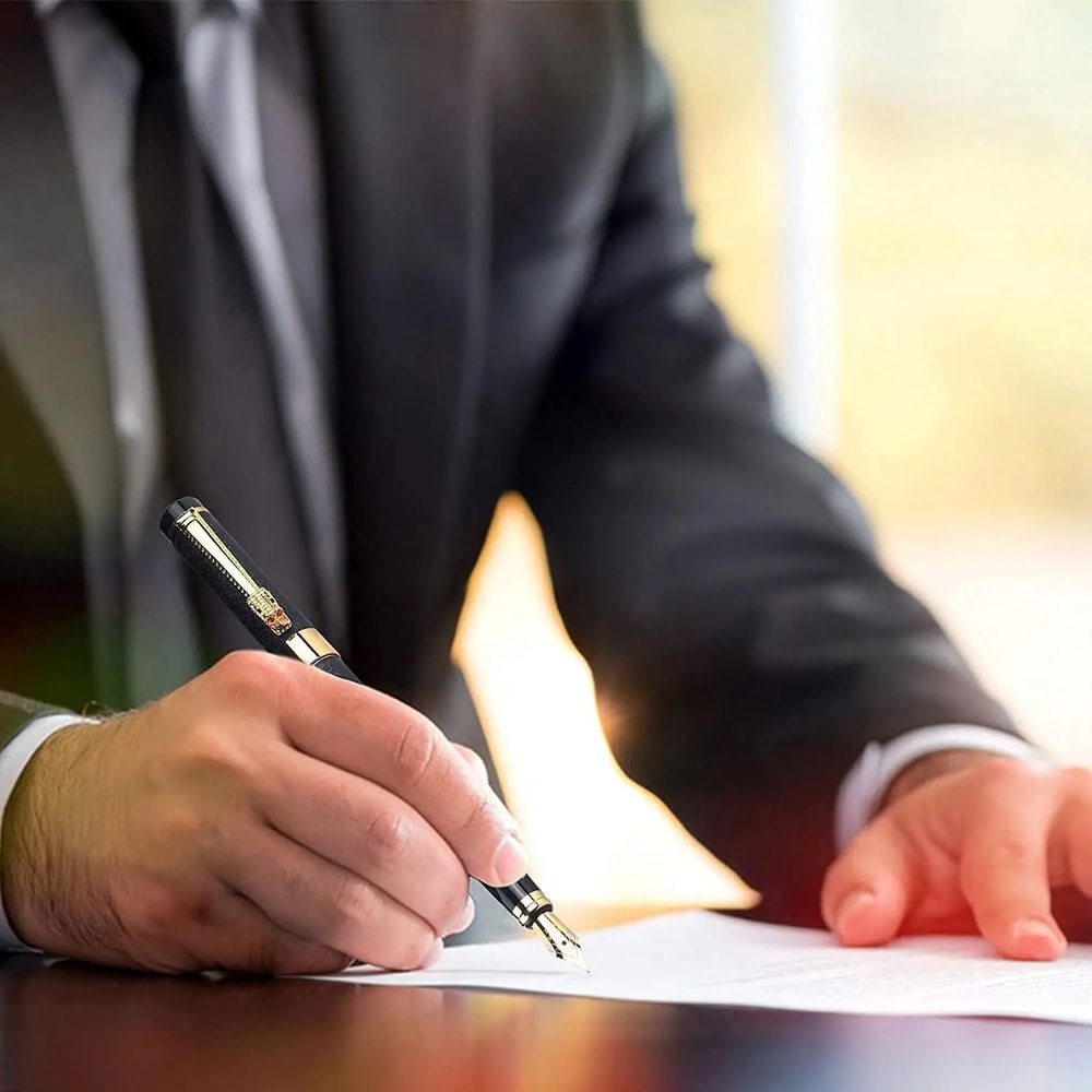 Luxury Crystal Fountain Pen With Gold Finish Medium Nib Signature Writing Pen 1