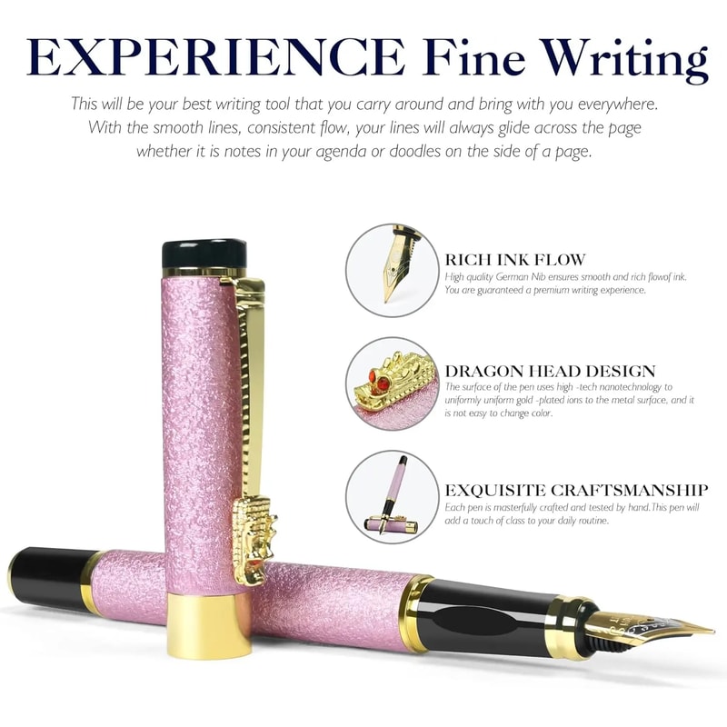 Luxury Crystal Fountain Pen With Gold Finish Medium Nib Signature Writing Pen 4