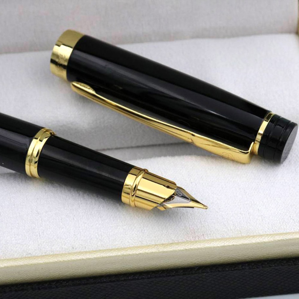 Luxury Metal Fountain Pen Golden Black Medium Nib Writing Gift 2