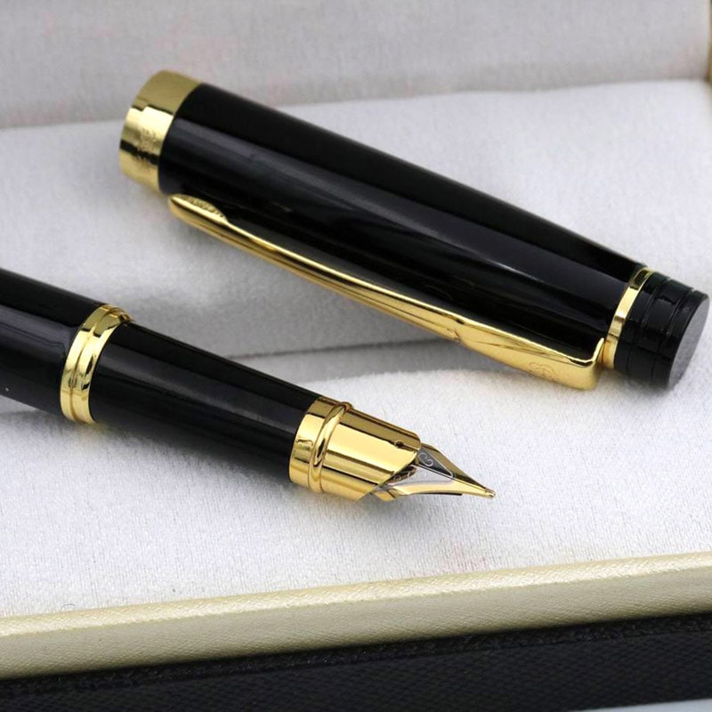 Luxury Metal Fountain Pen Golden Black Medium Nib Writing Gift 2