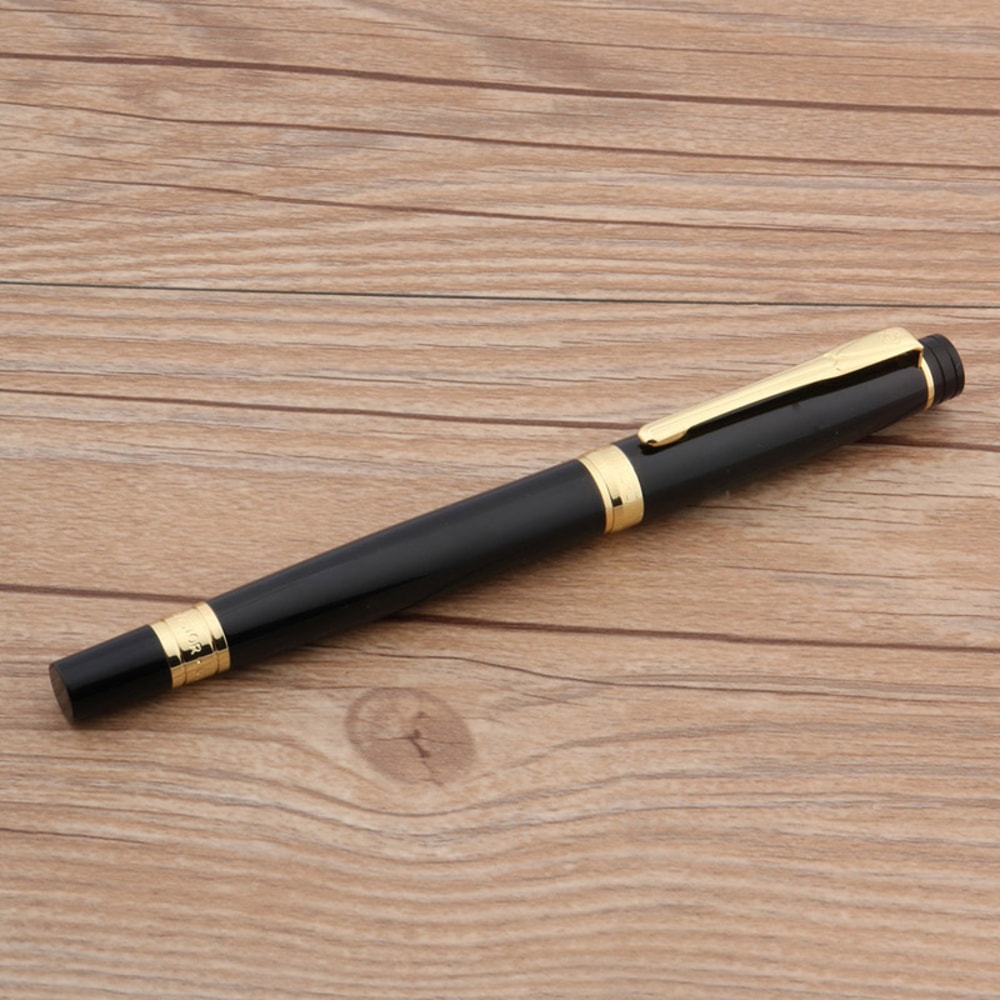Luxury Metal Fountain Pen Golden Black Medium Nib Writing Gift 3