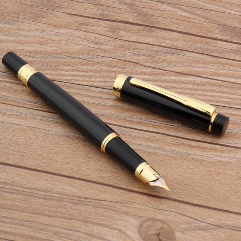 Luxury Metal Fountain Pen Golden Black Medium Nib Writing Gift 5