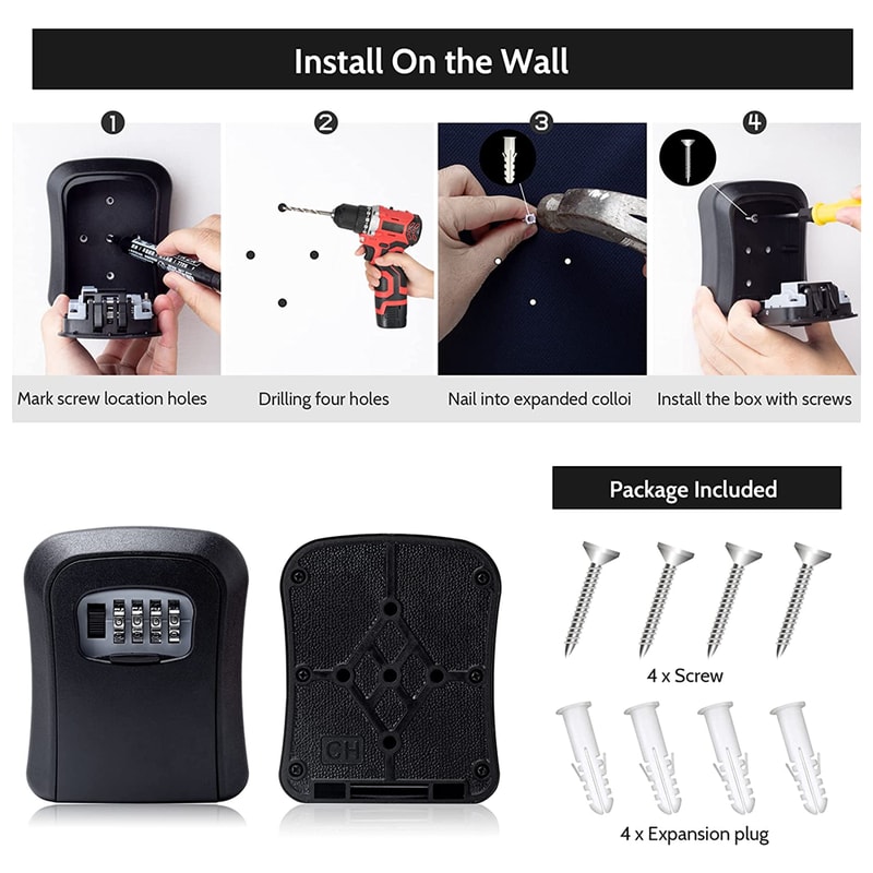 Wall Mounted Outdoor Key Safe Lock Box With Combination Secure Key Storage 5