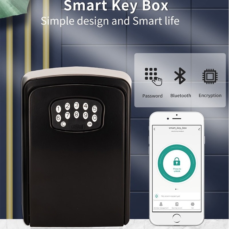 Smart Bluetooth Wall Mounted Key Lock Box With APP Control Waterproof Large Capacity Safe 1
