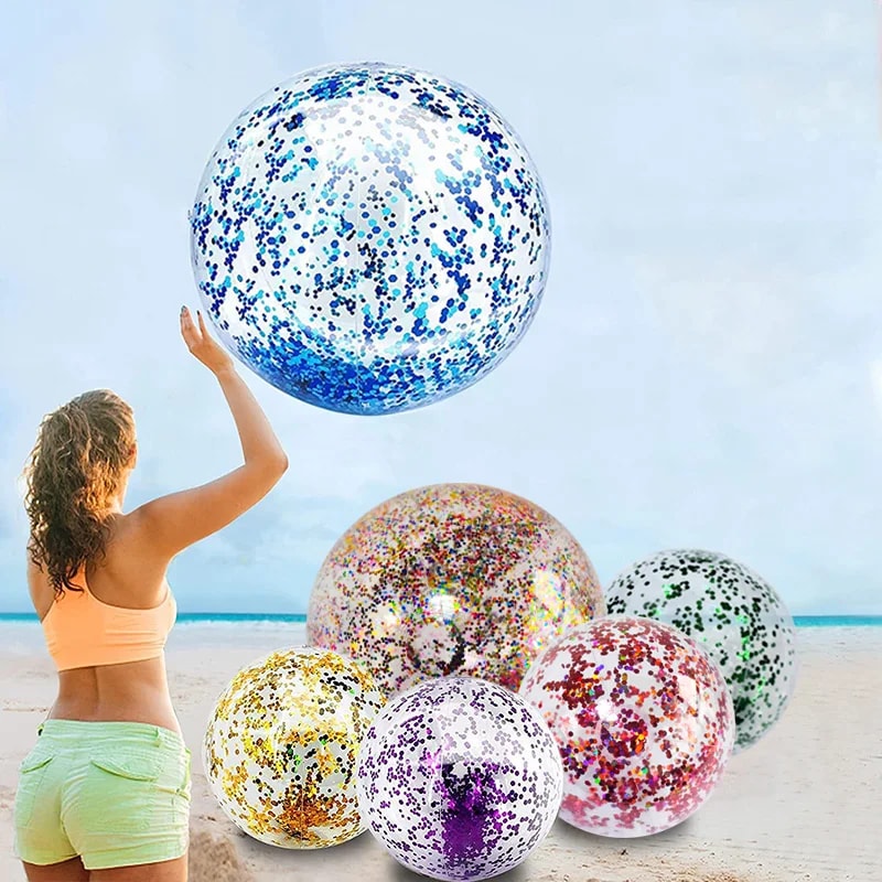 Sparkle Clear Glitter Beach Ball Inflatable Pool Toy For Summer Fun 0