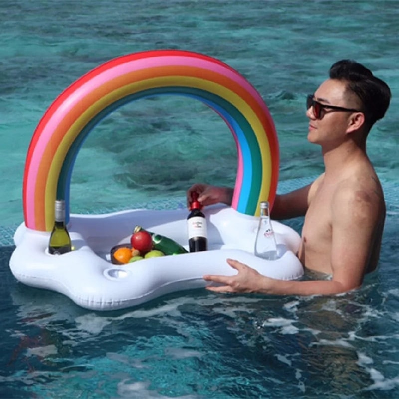 Rainbow Inflatable Drink Cooler Float Table for Pool Parties and Beach Fun