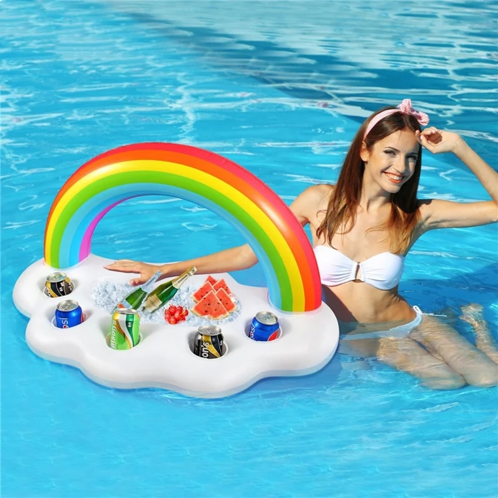 Rainbow Inflatable Drink Cooler Float Table for Pool Parties and Beach Fun