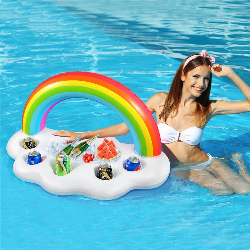 Rainbow Inflatable Drink Cooler Float Table for Pool Parties and Beach Fun