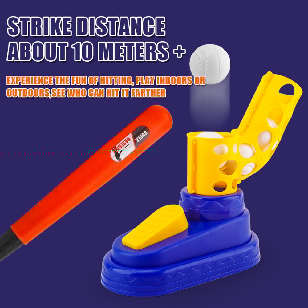 Kids Baseball Pitching Set With Foot Launcher Indoor Outdoor Training Toy For Active Play 4