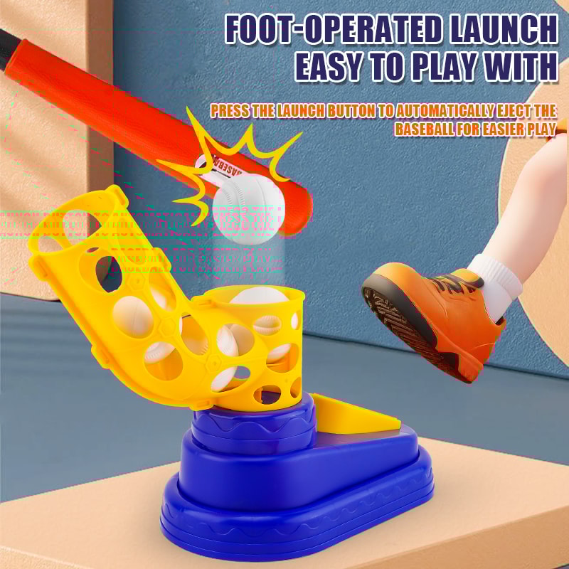 Kids Baseball Pitching Set With Foot Launcher Indoor Outdoor Training Toy For Active Play 6