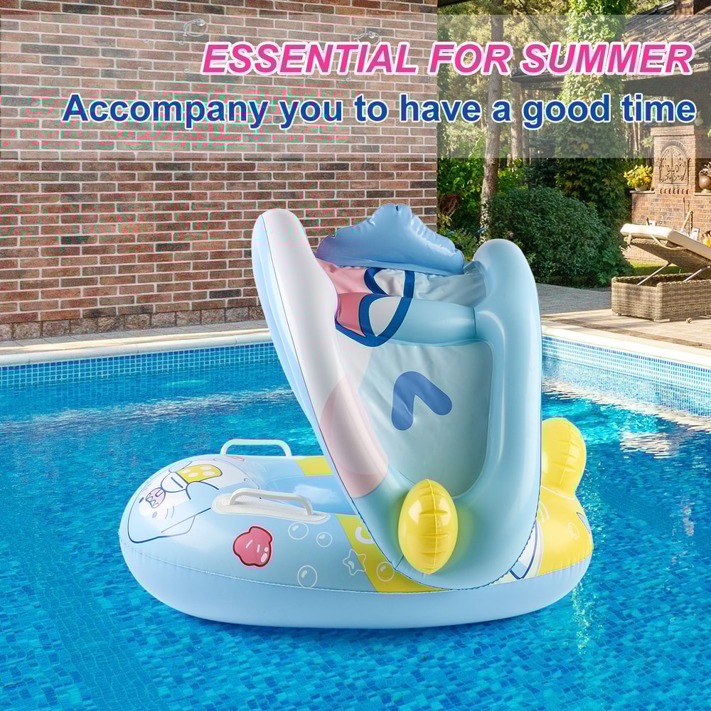 Baby Pool Float With Canopy Safe Infant Swim Ring Seat For Toddlers Summer Water Fun 1