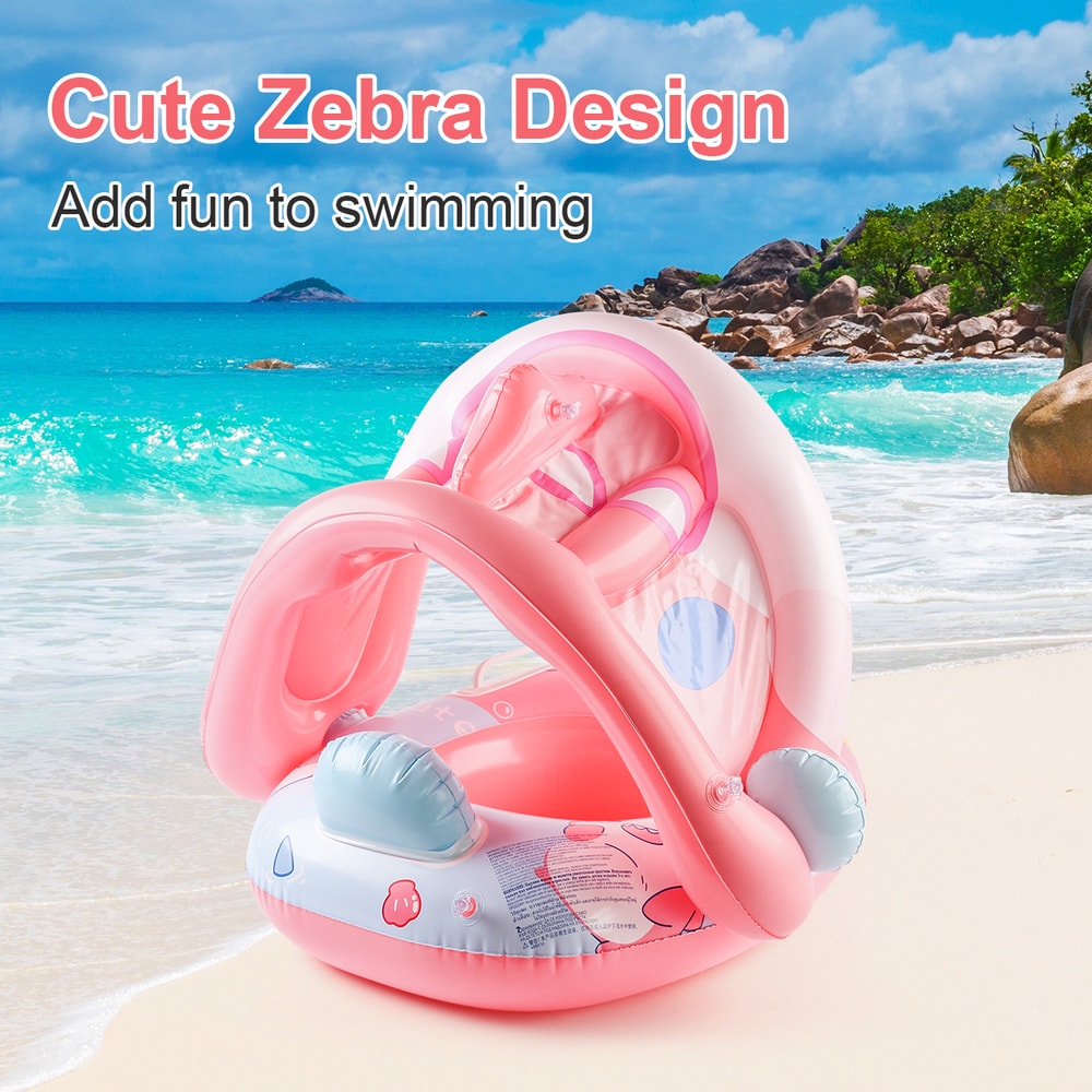 Baby Pool Float With Canopy Safe Infant Swim Ring Seat For Toddlers Summer Water Fun 2