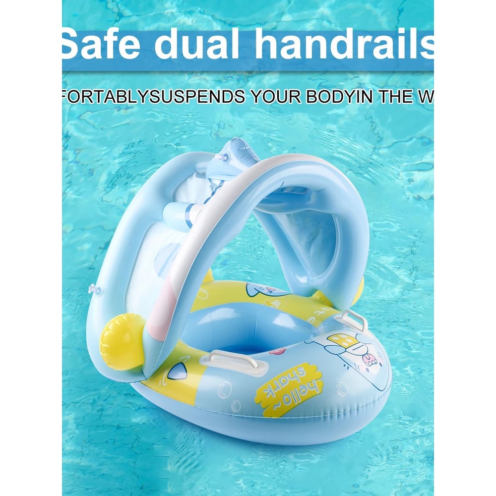 Baby Pool Float With Canopy Safe Infant Swim Ring Seat For Toddlers Summer Water Fun 3