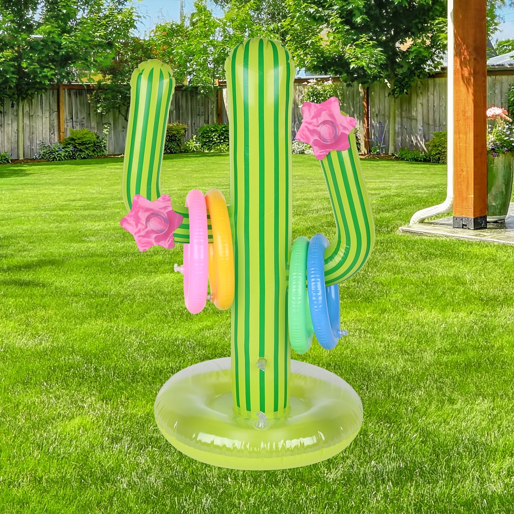 Inflatable Cactus Ring Toss Pool Game Set For Kids Summer Beach Fun 1